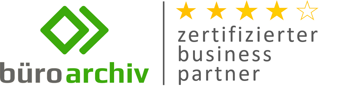Zertifizierter vier Sterne Business Partner docu direct ist 4-Sterne Partner von Büroarchiv